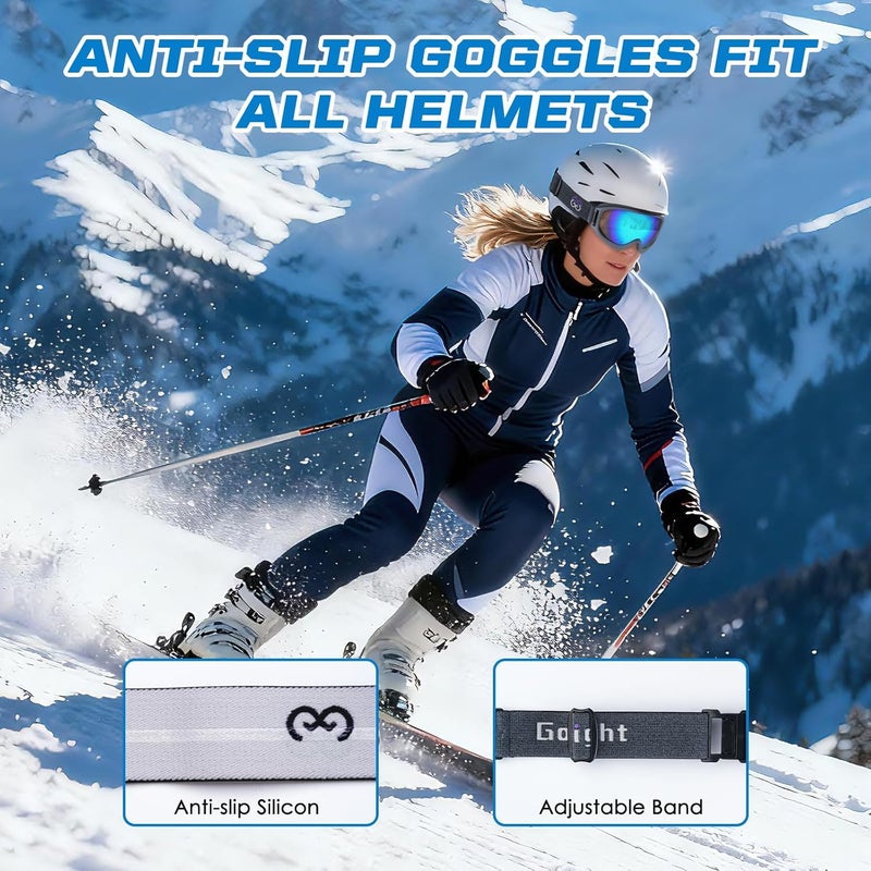 Golight Spherical Ski Goggles–Simple, Comfortable Snow Goggles with Anti-Fog Double REVO Lens, UV400 Protection & Secure Fit - Image 2